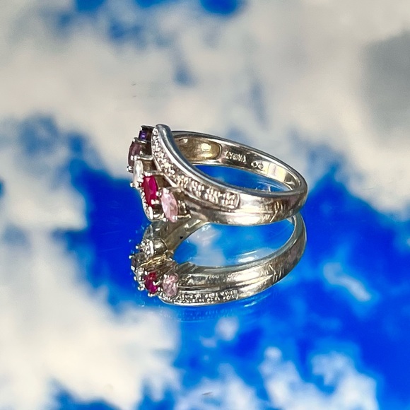 Vintage sterling silver multi gemstones and diamond accents ring, size 6.5 - Picture 5 of 7